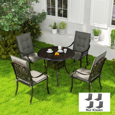 Outsunny 4er Set Sitzkissen 108 x 50 x 5 cm Stuhlkissen mit Bändern, Outdoor Indoor Sitzauflage Hellgrau