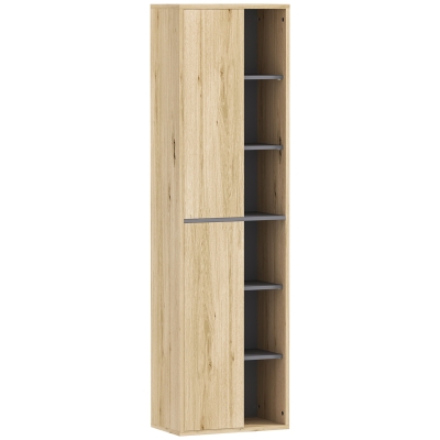 HOMCOM Columna de Baño de Pared Armario de Baño con Compartimentos Abiertos y 2 Puertas 40x24x141,5 cm Natural