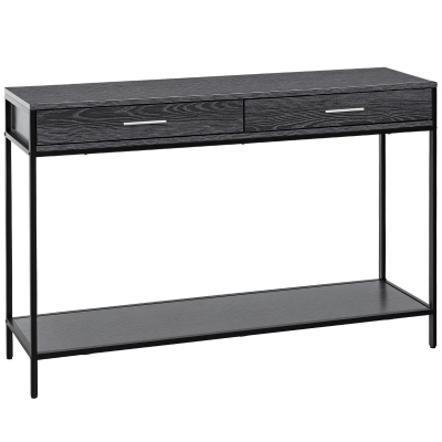 HOMCOM Table console table d'entrée design industriel dim. 120L x 30l x 81H cm 2 tiroirs étagère acier noir panneaux particules bois gris