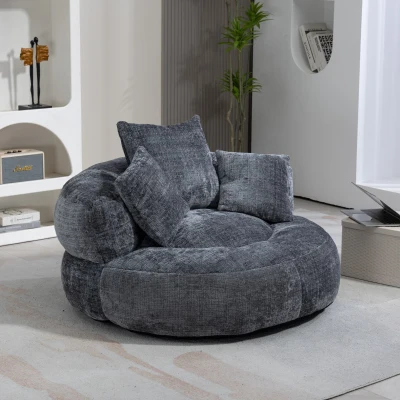 Chenille Bean Bag Chair with Memory Foam Filling, Gray