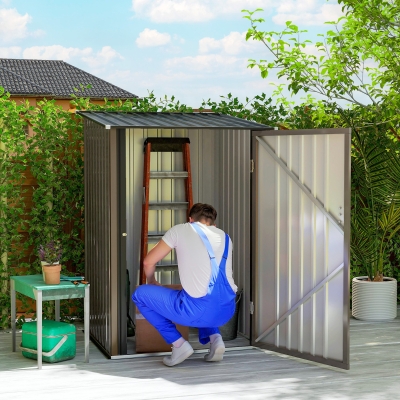 Outsunny Caseta de Jardín Metálica 0,92 m² 100x103x160 cm con 1 Puerta y Cerradura para Almacenamiento de Herramientas Marrón