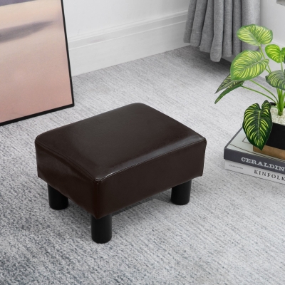 HOMCOM Footstool, Faux leather Upholstered Footrest, Small Ottoman Foot Rest with Wooden Frame for Living Room, 40 x 30 x 24cm, Brown