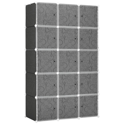 HOMCOM Armoire Modulable 15 Cubes Noir/Blanc 111x47x183cm