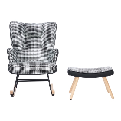 Fabric Rocking Chair with Solid Wood Legs, White+Black