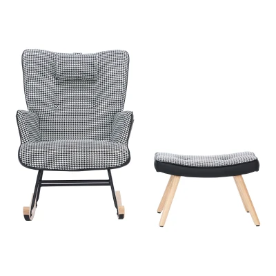 Fabric Rocking Chair with Solid Wood Legs, White+Black