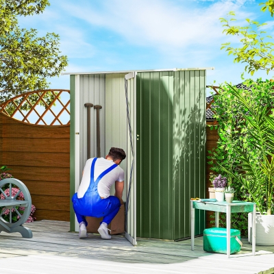 Outsunny Cobertizo Exterior 1,07m² 142x84x189 cm con Puerta y Orificios de Drenaje para Almacenamiento de Herramientas Verde