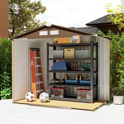 Outsunny Caseta de Jardín 213x130x185 cm Cobertizo Metálico de Exterior para Almacenamiento de Herramientas Caqui