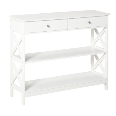 HOMCOM Mesa Consola de Entrada Recibidor con 2 Cajones y 2 Estantes Inferiores Mueble Moderno Base Elevada Antivuelco 100x30,5x80 cm Blanco