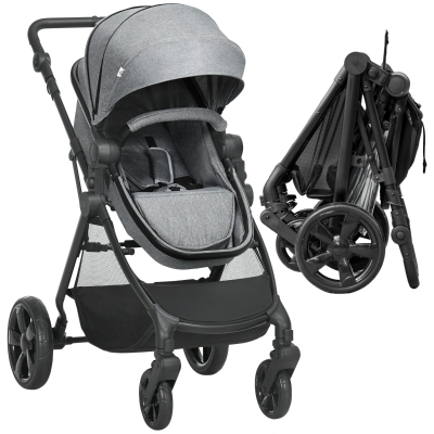 HOMCOM Foldable Baby Stroller Grey, Reclining Backrest