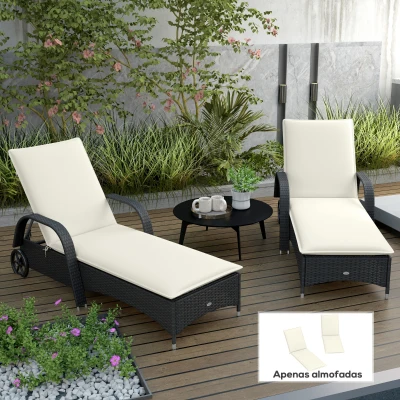 Outsunny Conjunto de 2 Almofadas para Espreguiçadeira Dobráveis 193x58x6 cm com Correias de Sujeição Creme