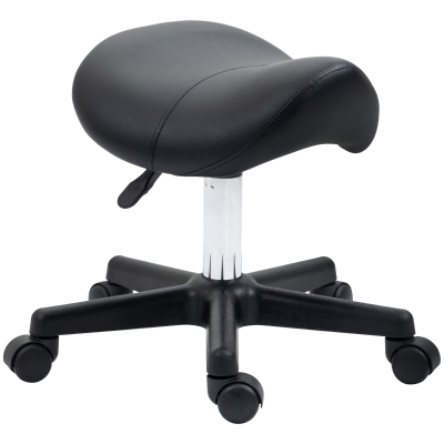 HOMCOM Saddle Stool PU Leather Adjustable Rolling Black