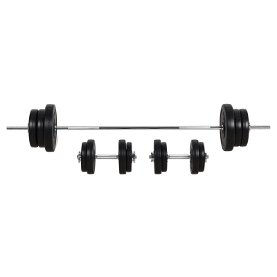 HOMCOM Set Bilanciere e Dischi 65kg con 2 Manubri Pesi, Bilanciere Palestra Manubri con 14 Dischi in Acciaio e Plastica