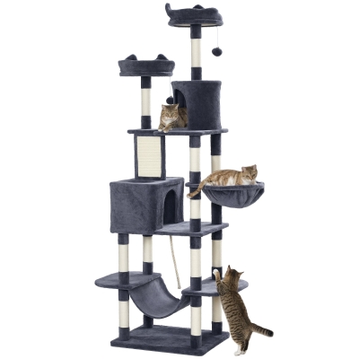 PawHut Albero per Gatti 60cm x 50cm x 206cm Grigio Scuro