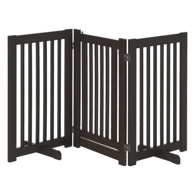 PawHut Absperrgitter Hund Freistehendes Verstellbares Schutzgitter mit Füßen 155 x 76 cm Holz Hundegitter Klappbar Treppenschutzgitter für Treppen, Türen, Küche, Flur, 3 Paneelen, Dunkelbraun