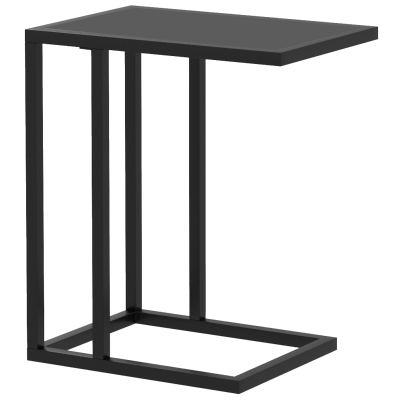 HOMCOM C Shape Bedside Table Metal Frame Wood-Effect Black