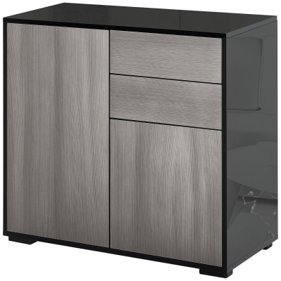 HOMCOM High Gloss Sideboard Cabinet 2 Drawer Light Grey/Black