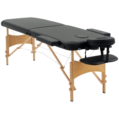 HOMCOM Lit de Massage Pliable 2 Zones Bois Noir