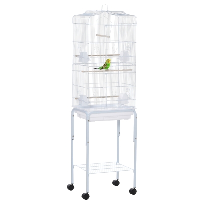 PawHut Cage Oiseaux sur Roulettes Toit Ouvrant 46,5x36x157cm