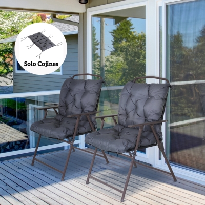 Outsunny Conjunto de 2 Cojines para Silla 50x98x8 cm con Respaldo 6 Cordones de Fijación para Jardín Terraza Balcón Gris Oscuro