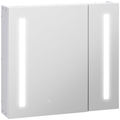 kleankin Armoire Miroir LED SdB 2 Portes Blanc 70x15x65cm