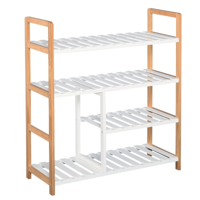 HOMCOM Zapatero Multiuso de 4 Niveles Máximo 11 Pares con Compartimento para Botas Altas Estantería de Zapatos Madera Maciza de Pino 68x26x78 cm Blanco
