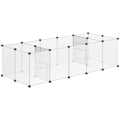 PawHut DIY-Freigehege, Kleintiergitter, 18 Paneele, inklusive Montagematerial, Modulares System, Schwarz + Weiß