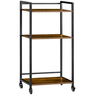 HOMCOM 3-Tier Rolling Utility Cart Rustic Brown with Lockable Wheels