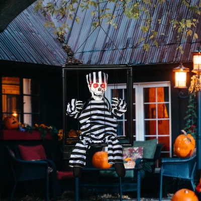 Outsunny Animated Skeleton Prisoner Cage LED Eyes Indoor Decor