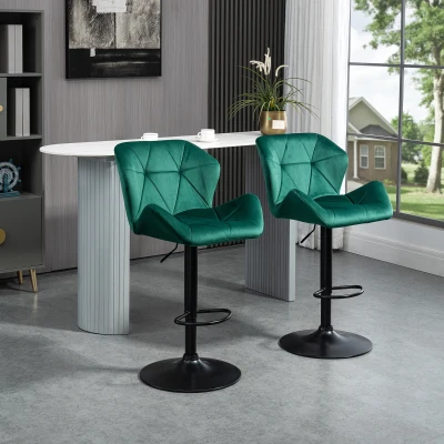 IE Located HOMCOM Velvet-Touch Bar Stools Set of 2 Fabric Adjustable Height Armless Counter Chairs with Swivel Seat, Green