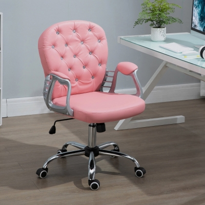 Vinsetto PU Leather Office Chair, Computer Desk Chair with Adjustable Height and Tufted Back, Pink
