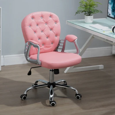 Vinsetto PU Leather Office Chair, Computer Desk Chair with Adjustable Height and Tufted Back, Pink