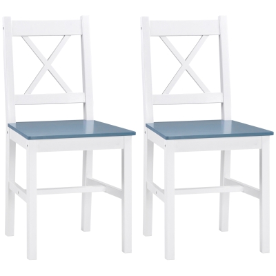 HOMCOM Dining Chairs Set of 2, Pine Wood Kitchen Chairs with Cross Back, Solid Structure for Living Room and Dining Room, White