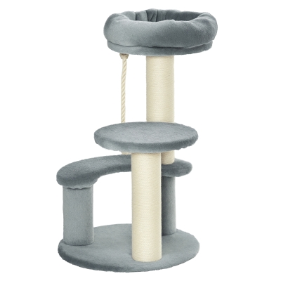 PawHut Cat Tree 65cm Condo with Scratching Posts Grey