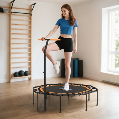 SPORTNOW Trampolín de Fitness, Trampolín de Entrenamiento con Pasamanos Ajustable, estable y silencioso, para uso en interiores, Acero, Naranja