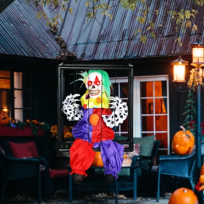 Outsunny Animated Hanging Clown Cage LED Eyes Indoor Props