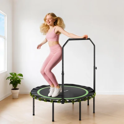 SPORTNOW Fitness-Trampolin mit verstellbarem Handlauf, Sport-Trampolin für drinnen und draußen, Stahl, Kunststoff, Grün