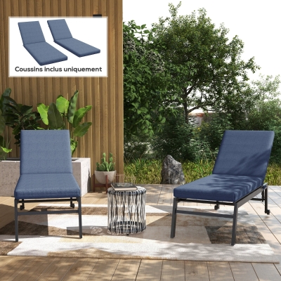 Outsunny Lot 2 Matelas Chaise Longue Jardin Bleu