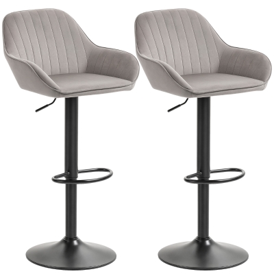 HOMCOM Tabourets de Bar Velours Pivotants Gris (Lot de 2)