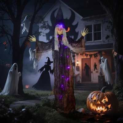 Outsunny Animated Hanging Witch LED Eyes Halloween Decor 183cm