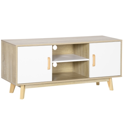 HOMCOM Mueble de TV para Televisores de hasta 55" Mueble con 2 Armarios y 2 Estantes 120x40x55 cm Natural y Blanco