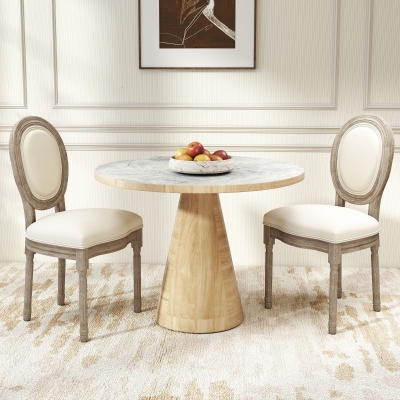 HOMCOM Chaises Salle Manger Bois Lin Beige 2pcs