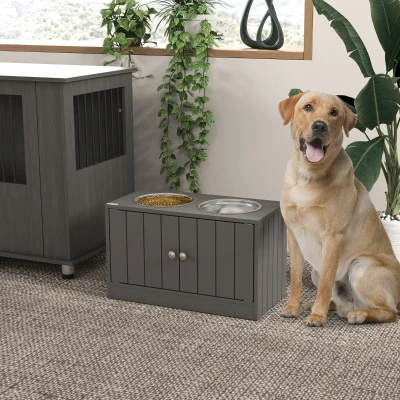 PawHut Station Élevée 2 Bols Acier Rangement 44L pour Grands Chiens