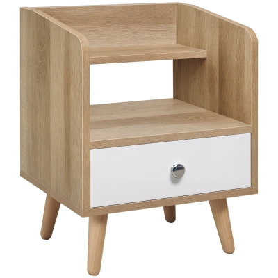 HOMCOM Nachttisch mit Schublade und Regal, Erhöhter Nachtschrank, Schlafzimmer Nachtkommode, Massivholz 37 x 30 x 48 cm