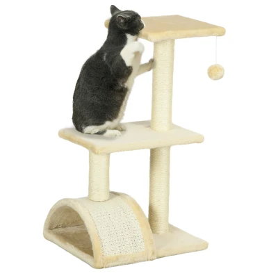 PawHut Copac pentru Pisici cu 3 Niveluri, Zgârietoare, Plus și Sisal, 40x35x72 cm, Crem