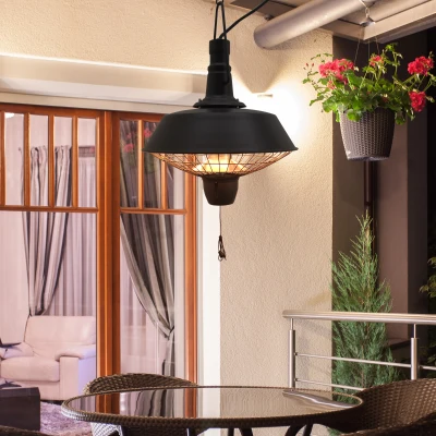 Outsunny 2100W Hanging Outdoor Halogen Electric Heater, Ceiling Mounted Patio Garden Warmer Light, Black