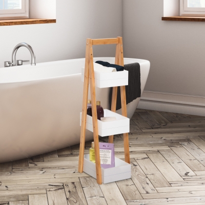 HOMCOM 3 Tier A-frame Bathroom Shower Caddy, Freestanding Bathroom Storage Rack, Multifunctional Organizer
