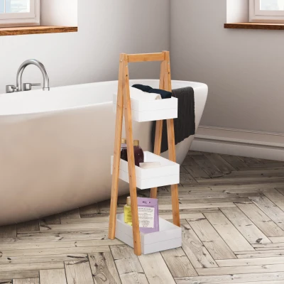 HOMCOM 3 Tier A-frame Bathroom Shower Caddy, Freestanding Bathroom Storage Rack, Multifunctional Organizer