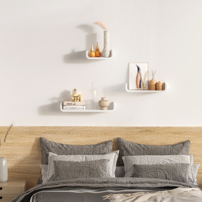 HOMCOM Set of 3 Wall Shelf, U Shape Floating Shelves, Wall Mounted Shelves for Bedroom, Living Room, White