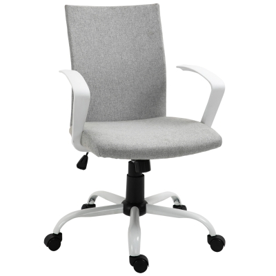 Vinsetto Office Chair Linen Swivel Computer Desk Chair for Home Study - Task Chair with Wheels, Arm, Adjustable Height, Light Grey