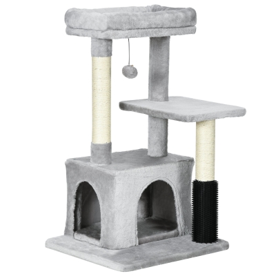 PawHut Árbol Rascador para Gatos Medianos con Nido Plataforma Bola Colgante Juguete Rascador y Postes de Sisal 48x48x85 cm Gris